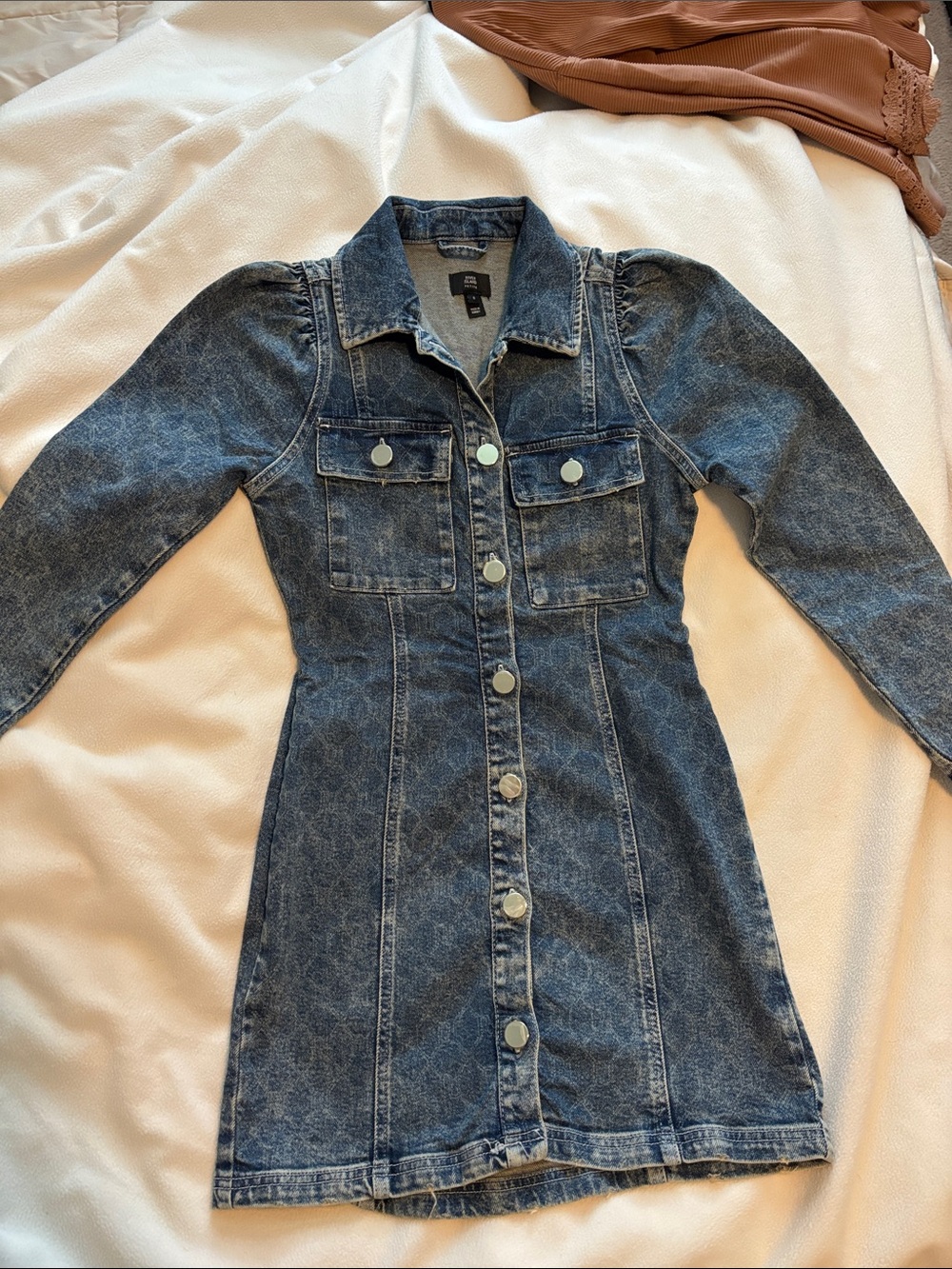 River Island Blue Acid-Wash Denim Mini Dress